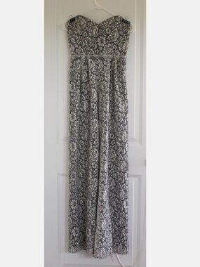 Parker Strapless Lace Jumpsuit Black and White Women's Sz XS Cocktail Wide Leg